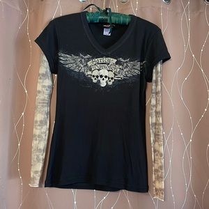 Harley Davidson Tee with mesh skull sleeves